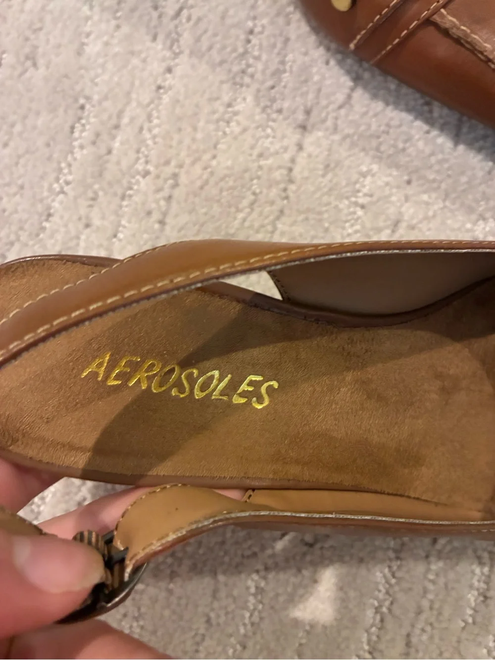 AEROSOLES Tan Leather Slingback Kitten Heel Pumps
